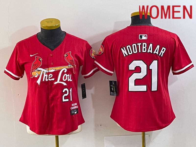 Women St.Louis Cardinals #21 Nootbaar Red City Edition 2024 Nike MLB Jersey style 1->boston celtics->NBA Jersey